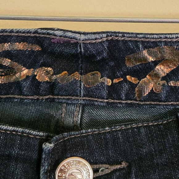 Seven 7 Y2K Fleur De Lis Low Rise Dark Wash Jeans Size 28 - Picture 4 of 6